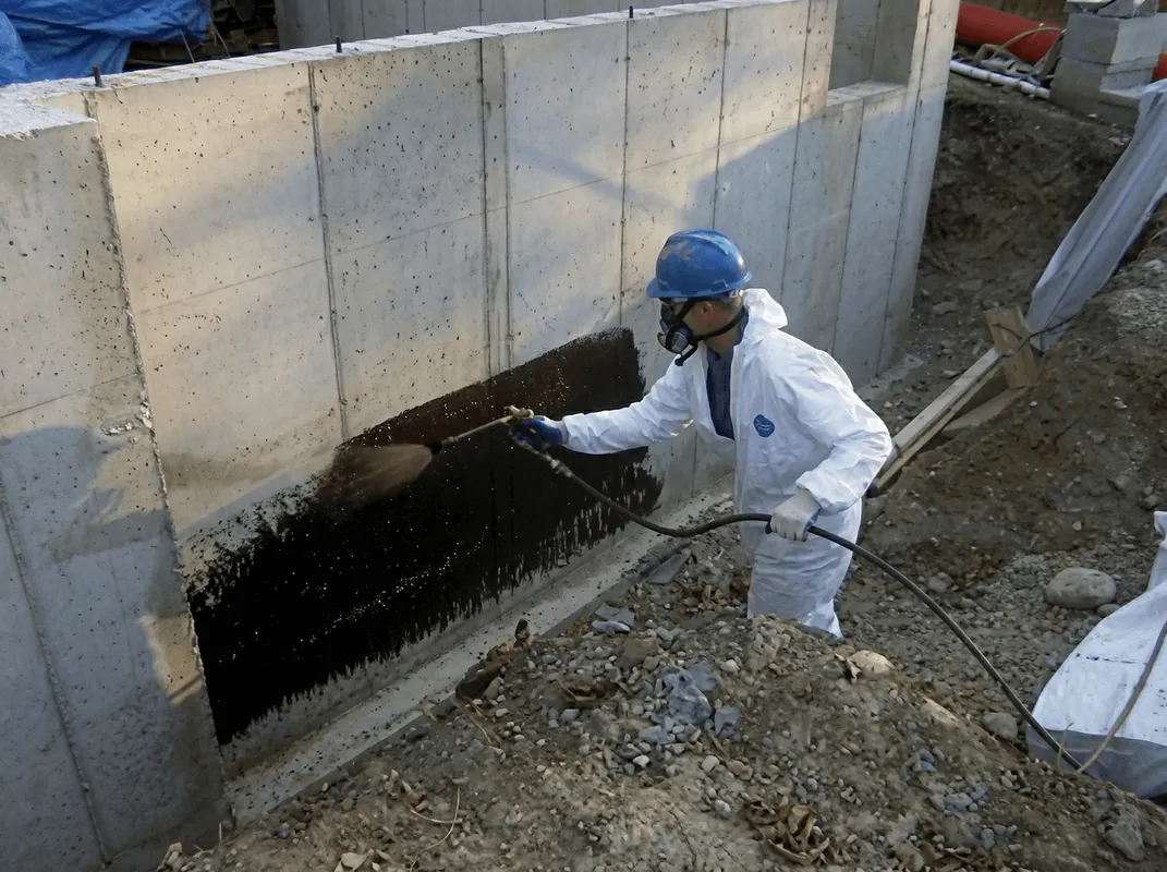 Professional waterproofing the exterior walls of the basement in Gilbert, AZ